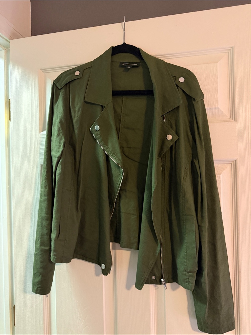 Inc women size XL Olive Green Utility Moto Jacket